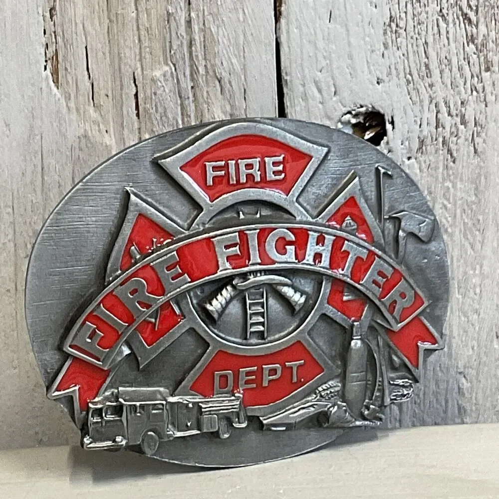 Siskiyou Fire Fighters Belt Buckle Mens 1991 Pewter Dimensional‎ First Responder